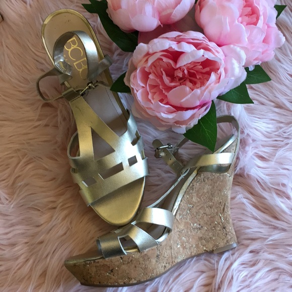 BCBG Paris Shoes - Preloved BCBG Gold Wedges size 10 B